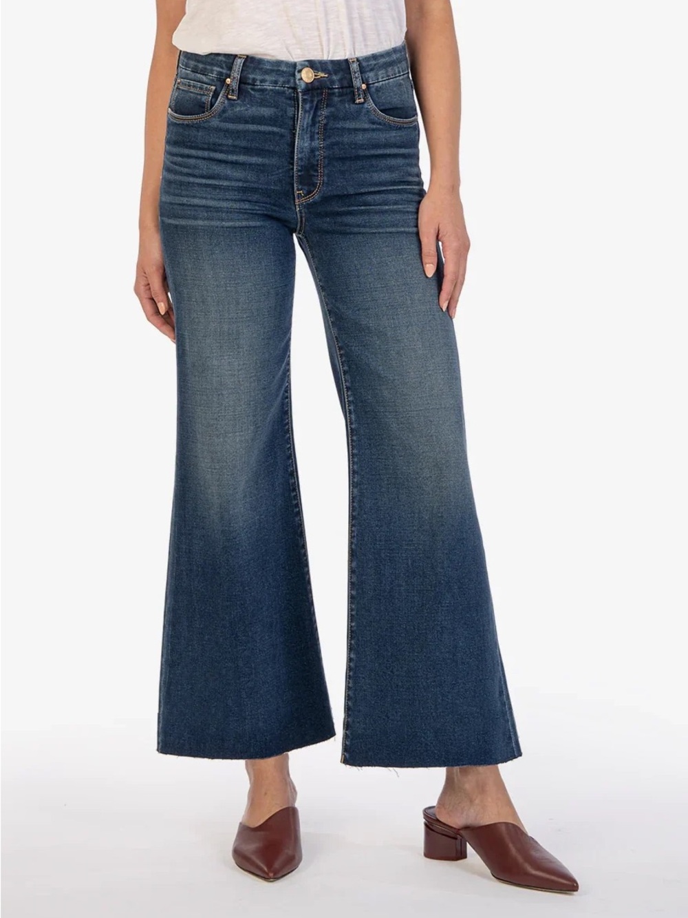 Kut From the Kloth Meg High Rise Fab Ab Wide Leg Jeans Denim Yielded Wash Blue 8